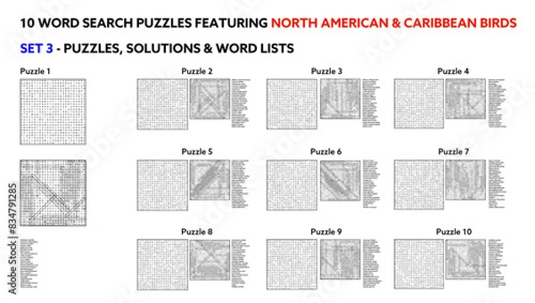 Fototapeta Scalable Vector Word Search Puzzles: Fun and Educational Activities Featuring North American and Caribbean Birds - Set 3 of 5