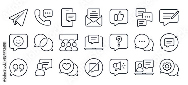 Fototapeta Message, talk, chat, speech bubble, sms, dialogue editable stroke outline icon isolated on white background flat vector illustration. Pixel perfect. 64 x 64