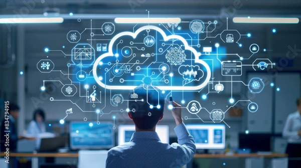 Fototapeta Data scientists training and deploying machine learning models in the cloud for AI applications.