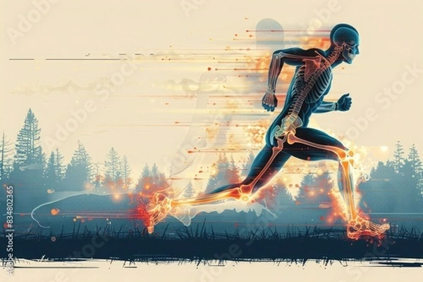 Fototapeta illustration of a runner with a trail of fire
