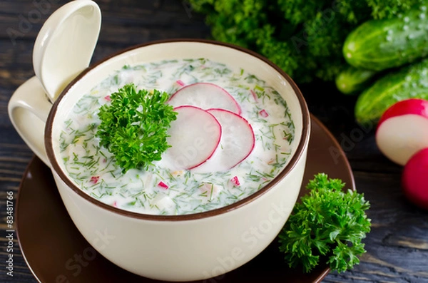 Fototapeta Russian spring and summer cold soup  with kefir