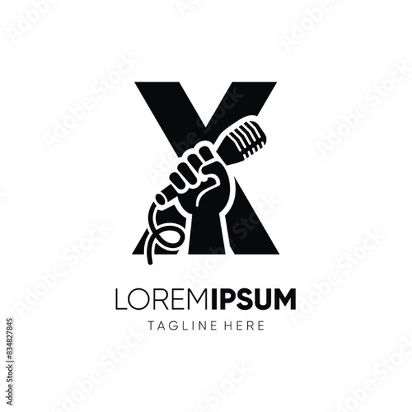 Fototapeta Letter X Hand with Microphone Logo Design Vector Icon Graphic Emblem Symbol Ilustration