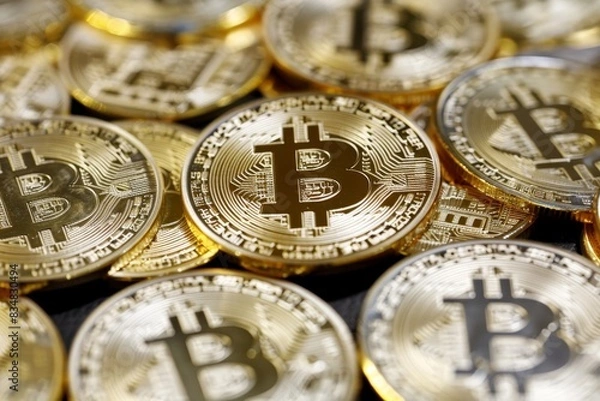 Fototapeta Bitcoin addresses and bitcoin wallets, AI generated