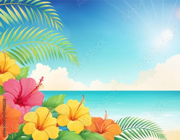 Fototapeta リゾートの海岸の風景　水彩画