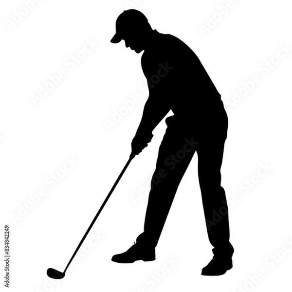 Fototapeta A golfer is preparing to make a swing on the golf course, seen as a silhouette against the sky
