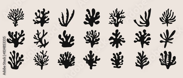 Fototapeta Abstract coral shapes. Floral organic elements for print design, ontemporary botanical cutout silhouettes. Trendy minimal vector set