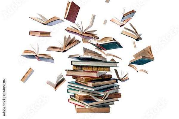 Fototapeta A pile of books flying in the air isolated on a transparent background	
