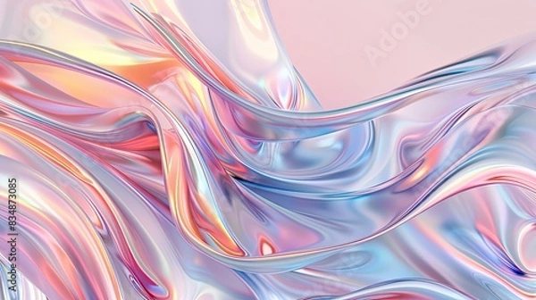Fototapeta Abstract holographic iridescent neon liquid metal texture background. Colorful abstract gleaming fluid material..