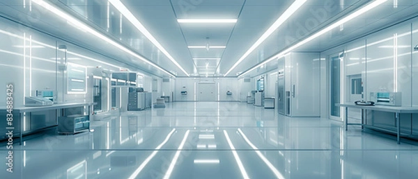 Fototapeta Modern cleanroom interior with stateoftheart semiconductor tools