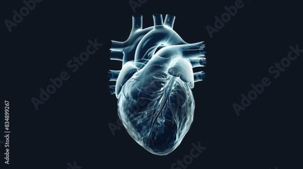 Obraz Glowing human heart 3D over dark background