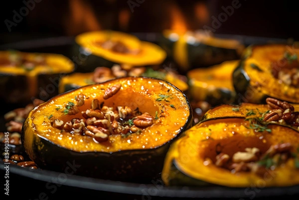 Fototapeta roasted acorn squash, sweet and nutty acorn squash, roasted with seasoning. generative ai