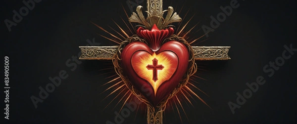 Obraz An Illustration of the Sacred Heart: A Fiery Symbol of Divine Love and Passion