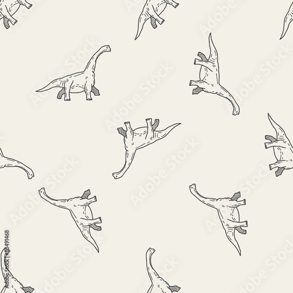 Fototapeta Brontosaurus dinosaur doodle seamless pattern background
