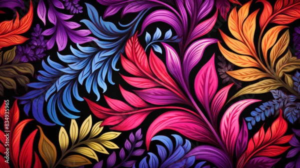 Fototapeta Vibrantly colored flat illustrations with intricate batik patterns, creating contemporary and artistic textures.