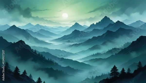 Fototapeta Landscape with mountains, view, nature, mountain range, clear sky