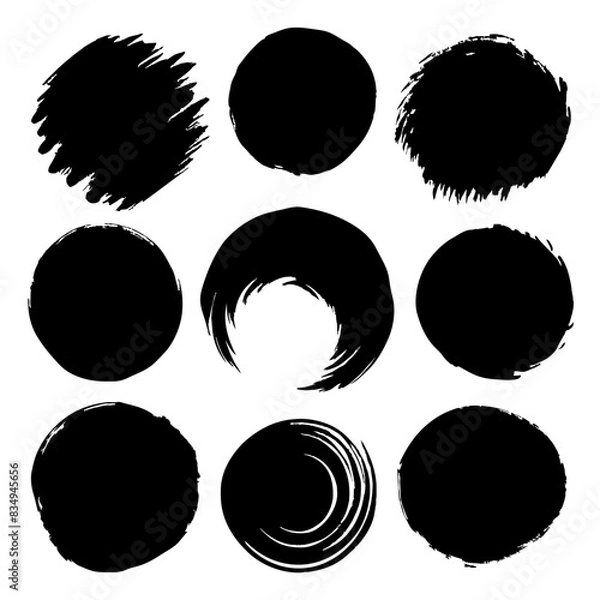 Obraz Abstract black brush stroke circles with creative designs, bold patterns, and elements