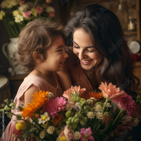 Obraz Unconditional Love in Bloom: A Mother Receiving a Bouquet from Her Child