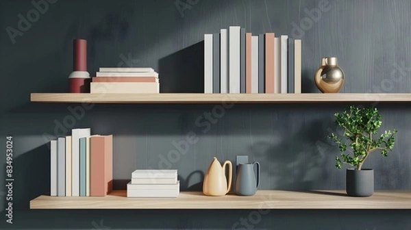 Fototapeta Neatly Arranged Bookshelf with Decorative Accents in Modern Living Space