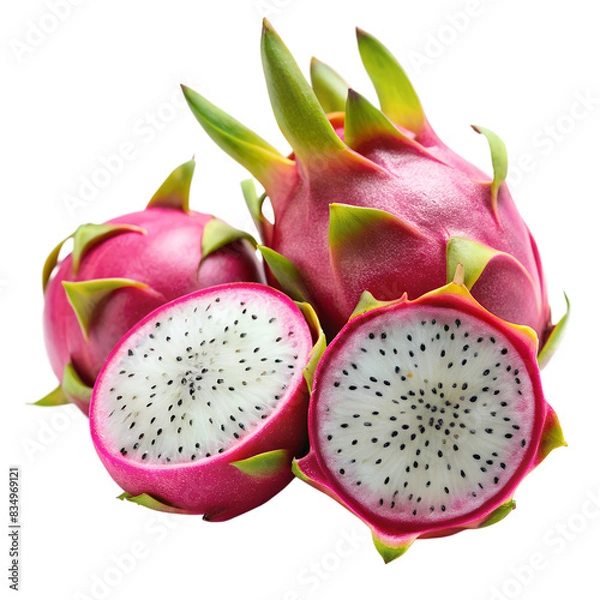 Fototapeta Dragon fruit or pitaya or pitahaya on white background