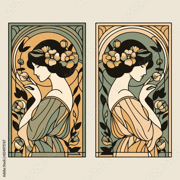 Obraz Classic two side women wearing rose crowns in the frame