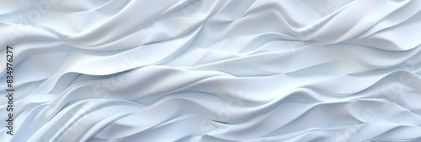 Fototapeta Abstract soft white and light blue flowing waves creating a smooth, serene texture with gentle gradients, horizontal format illustration with place for text