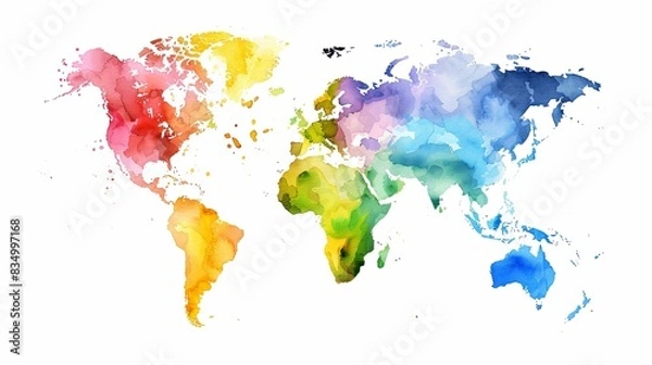 Obraz Colors of the world, watercolor earth map