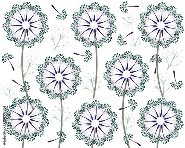 Obraz Dill florets on a white background. Vector plant pattern for wallpaper, fabric, packaging design