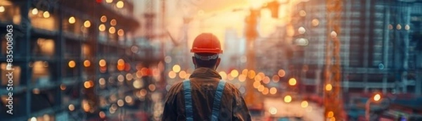Fototapeta Engineering Expertise and Construction Collaboration - Layered Image of Engineer and Construction Site