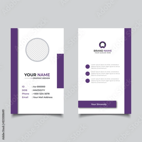 Fototapeta Simple Clean Purple Id Card Design, Modern Professional Identity Card Template Vector Design