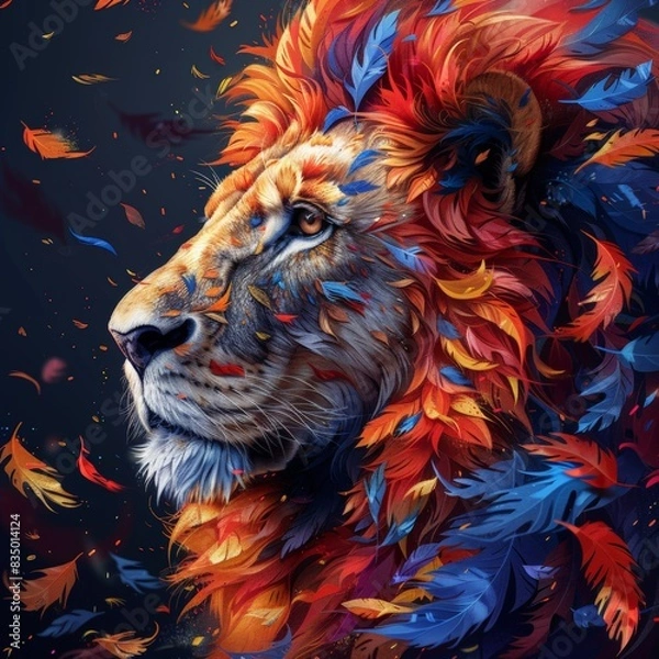 Fototapeta illustration of a lion's head on a dark background