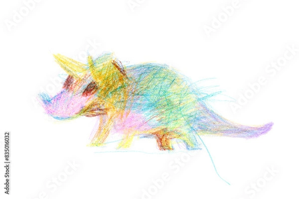 Obraz 색연필로 그린 공룡 트리케라톱스