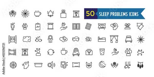 Fototapeta Sleep problems icons set. Outline set of sleep problems vector icons for ui design. Outline icon collection. Editable stroke.