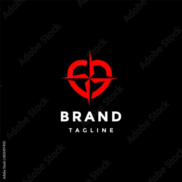 Fototapeta Simple Red Heart Guidance Compass Logo Design. Simple Heart Directions Logo Design.