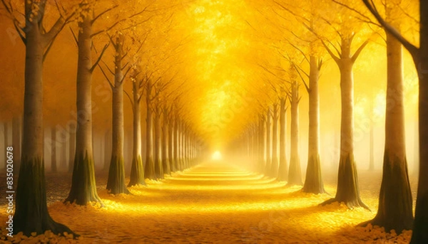 Fototapeta 柔らかい日の光とイチョウ並木