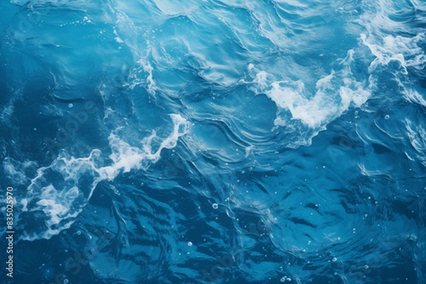 Fototapeta Water surface. Ocean Surface with Sea Foam. Blue water background. Generative AI