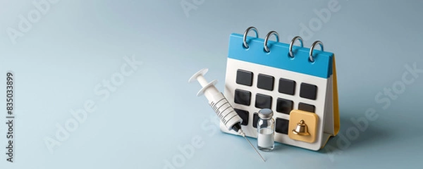 Fototapeta Immunizing Vaccine Program: Scheduling and Prevention in a Minimalist 3D Calendar. Copy Space. Blue background.