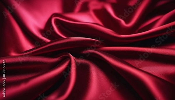 Fototapeta Close up od dark red draped satin as a background. 
