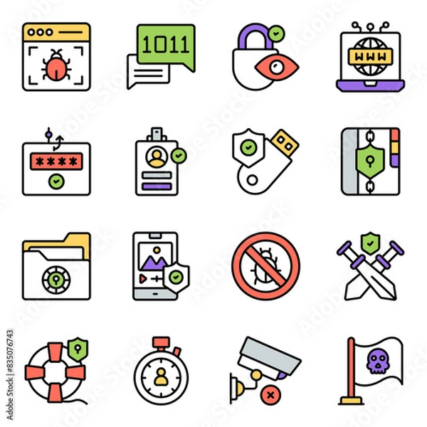 Fototapeta Pack of Cyber Hacker Flat Icon

