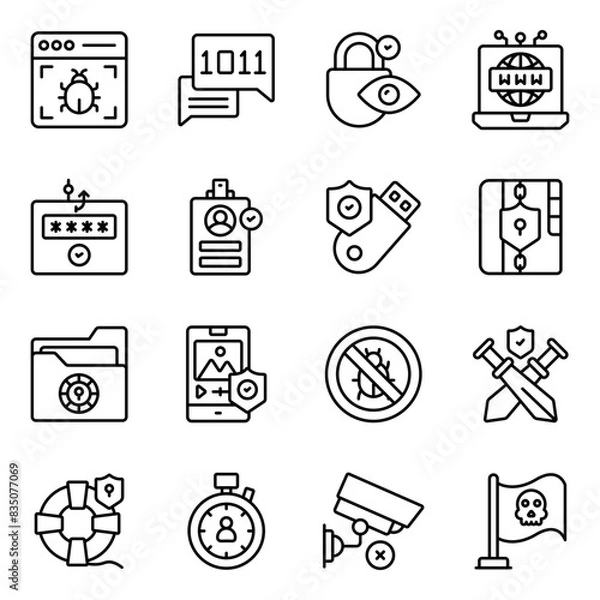 Fototapeta Pack of Cyber Hacker linear Icon

