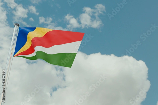 Fototapeta Seychelles Flag with Sky Background 3d illustration image
