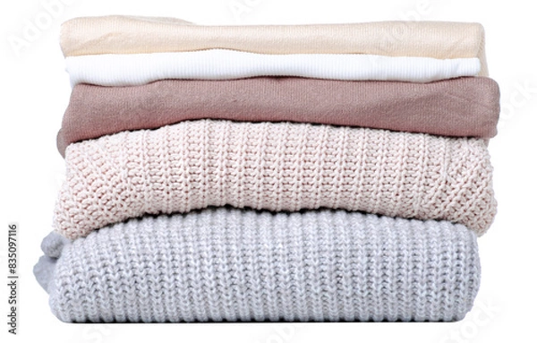 Obraz Stack folded sweater clothing on white background isolation