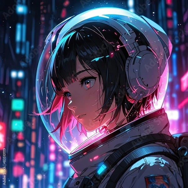 Obraz Retro flyer art with a robot DJ and a person dancing in a club at night