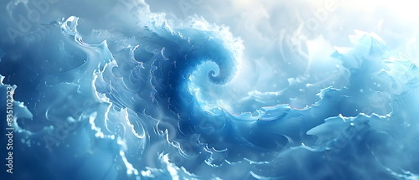 Fototapeta A blue background, glowing with light. a spinning spiral at right, The overall style is futuristic and technological, with an abstract white background and curved lines