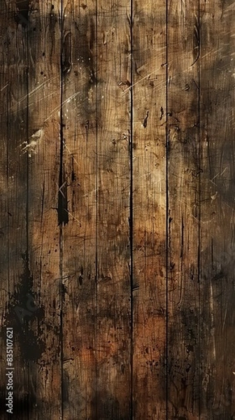 Fototapeta Rustic, worn wooden plank texture with scratches and stains