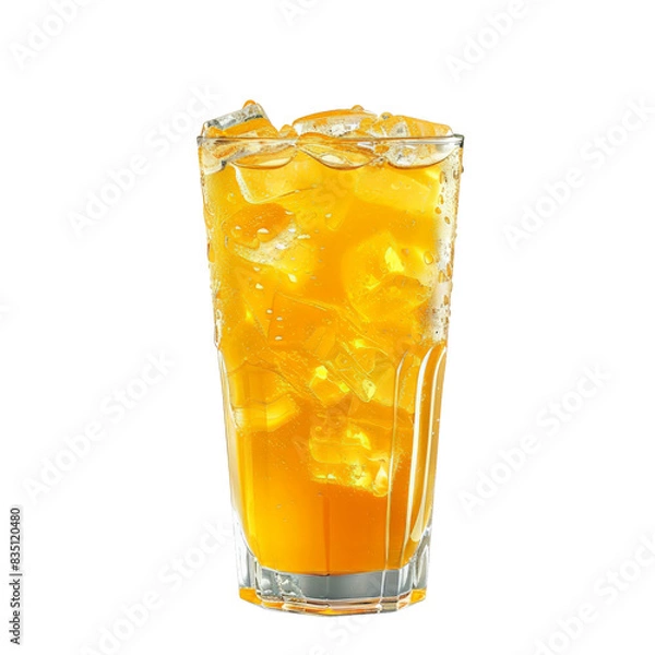 Obraz Refreshing glass of orange juice with ice cubes, perfect for summer drinks and health-conscious individuals seeking a cool beverage.
