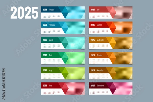Fototapeta Calendar planner for 2025. Vector Stationery Design Print 2025 Template with Place for Photo, Your Logo and Text. Calendar design 2025