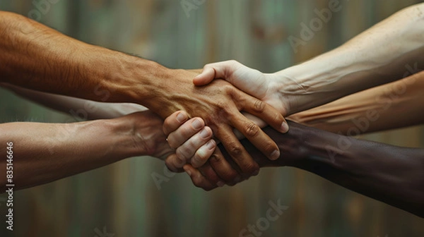 Fototapeta Positive Team Discussion with Handshake Imagery for Unity and Agreement in Corporate Settings   Ideal for Motivational Ads on Adobe Stock