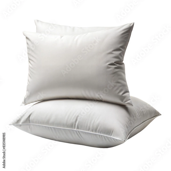 Fototapeta Two white pillows stacked, displayed on a transparent background