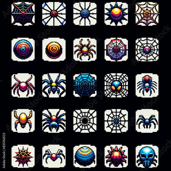 Fototapeta Pixel Art RPG Giant Spider Webs Sprite Sheet