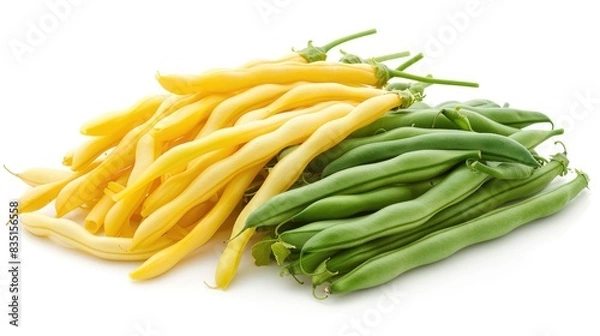 Fototapeta Fresh Yellow French Beans and Raw String Beans Pile on White Background